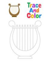 Harp tracing worksheet for kids vector