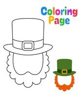 Coloring page with Leprechaun Hat with Beard for kids vector