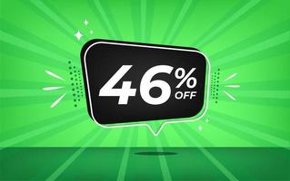 46 percent off. Green banner with forty-six percent discount on a black balloon for mega big sales. vector