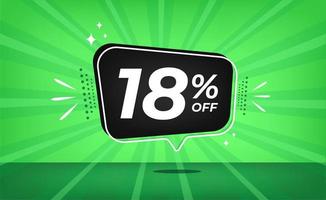 18 percent off. Green banner with eighteen percent discount on a black balloon for mega big sales. vector