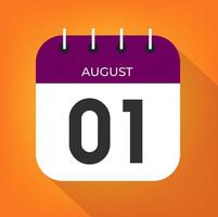 August day 1. Number one on a white paper with purple color border on a orange background vector. vector