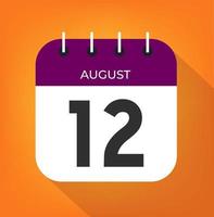 August day 12. Number twelve on a white paper with purple color border on a orange background vector