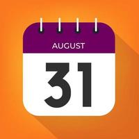 August day 31. Number thirty-one on a white paper with purple color border on a orange background vector