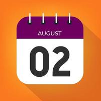 August day 2. Number two on a white paper with purple color border on a orange background vector