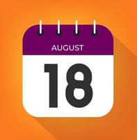 August day 18. Number eighteen on a white paper with purple color border on a orange background vector