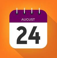 August day 24. Number twenty-four on a white paper with purple color border on a orange background vector