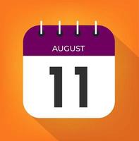 August day 11. Number eleven on a white paper with purple color border on a orange background vector