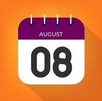 August day 8. Number eight on a white paper with purple color border on a orange background vector