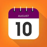 August day 10. Number ten on a white paper with purple color border on a orange background vector