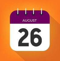 August day 26. Number twenty-six on a white paper with purple color border on a orange background vector