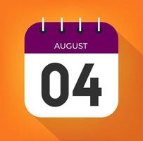 August day 4. Number four on a white paper with purple color border on a orange background vector