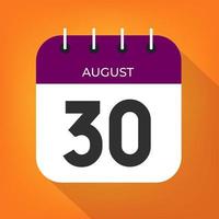 August day 30. Number thirty on a white paper with purple color border on a orange background vector