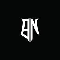 Cinta del logotipo de la letra del monograma de bn con el estilo del escudo aislado en fondo negro vector