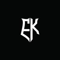 EK monogram letter logo ribbon with shield style isolated on black background vector