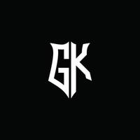 Cinta del logotipo de la letra del monograma de gk con el estilo del escudo aislado en fondo negro vector