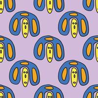 Cute modern abstract mask, face doodle seamless pattern. vector
