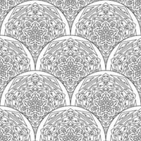 Abstract mandala fish scale seamless pattern. Ornamental tile, mosaic background. Floral patchwork infinity card. Arabic, Indian, ottoman motifs. vector