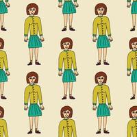 Cartoon doodle woman seamless pattern. People background. vector