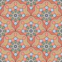 Abstract mandala fish scale seamless pattern. Ornamental tile, mosaic background. Floral patchwork infinity card. Arabic, Indian, ottoman motifs. vector