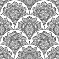 Abstract mandala fish scale seamless pattern. Ornamental tile, mosaic background. Floral patchwork infinity card. Arabic, Indian, ottoman motifs. vector