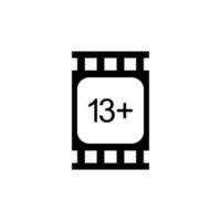 Sign of Adult Only for Thirteen Plus Age in the Filmstrip. Age Rating Movie Icon Symbol for Movie Poster, Banner, Backdrop, Apps, Website or Graphic Design Element. Vector Illustration