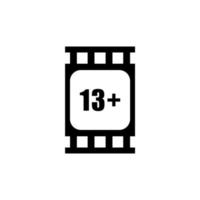 Sign of Adult Only for Thirteen Plus Age in the Filmstrip. Age Rating Movie Icon Symbol for Movie Poster, Banner, Backdrop, Apps, Website or Graphic Design Element. Vector Illustration