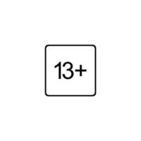 firmar de adulto solamente icono símbolo para trece más o 13 más edad. vector ilustración
