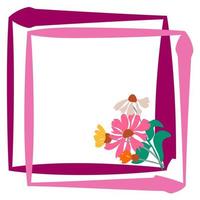 Flowers frame banner with spring is here logo. Card for spring season with white frame and herb. vector