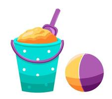 Bucket with spade and ball vector