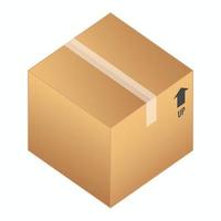 caja paquete con transparente cinta en parte superior y arriba flecha icono en vector diseño plano ilustración aislado Listo a utilizar gratis editable en marrón color Perfecto para entrega negocio o activo elemento misterio