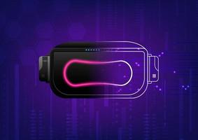 Abstract background technology VR glasses 3D has faded into outlines There is a circuit line with a bright glow point. hexagons and elements on a blue and purple gradient background vector