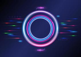 Hi-tech background light circles and tech circles multicolored glowing lines with a bright element having an empty space in the center of the circle on a blue gradient background vector