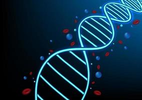 Abstract background. Medical. Glowing DNA with round shape. and red blood cells on a blue gradient background vector