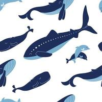 Seamless pattern with whales and whale shark vector illustration