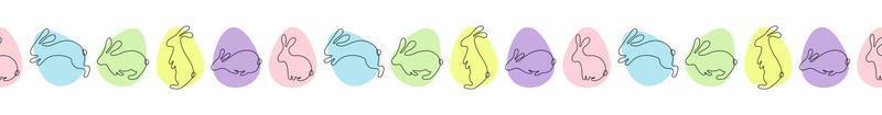 Easter bunny rabbits eggs seamless border vector illustration