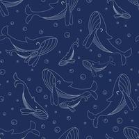 Seamless pattern with blue whales vector illustration