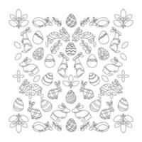 Easter coloring page with eggs and bunnies vector illustration