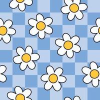 Checkered seamless pattern. Plaid pattern. Groovy pattern. Retro pattern. Blue floral pattern. Floral seamless pattern vector