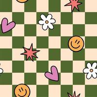 Groovy seamless pattern. Hippie pattern. Retro seamless pattern. Retro background. Checkered pattern vector