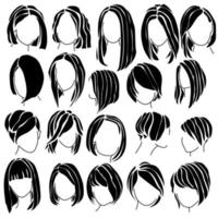 haircut bob silhouette, a set of women's hairstyles for straight and wavy hair of medium length vector