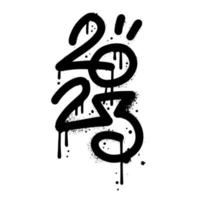 Number 2023 for year in black spray paint urban graffiti design. Isolated vector illustration with drops and leaks.