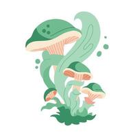 Trippy psychedelic mushrooms in flat vector style with green fume. Isolated concept