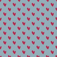 Hearts pattern. Endless ornament with red hearts on blue background. Romantic print. Vector illustration in retro colors.