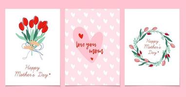 Happy Mother's Day. Holiday greeting cards. Vector illustrations for covers and posters. Cute prints for moms