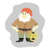 Vector illustration of a gnome with a lantern