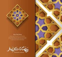 Greeting ramadan kareem with beautiful Islamic geometric pattern and arabic calligraphy text vector