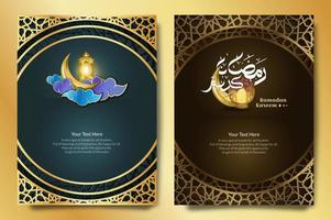 Ramadan kareem Islamic poster bundle set with Islamic traditional vintage geometric pattern frames. For digital banners or can be printed. Vector Illustration