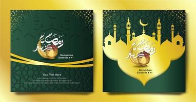 Set of bunder poster greeting ramadan kareem with Islamic geometry and ornament. Vector Illustration