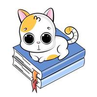 cute cat lies on books vector