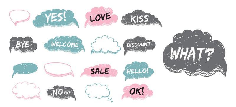 Speech bubbles background set. Doodle style. Vector.